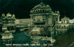 Nachtelijke scène bij de Imperial International Exhibition, White City, Londen, 1909
