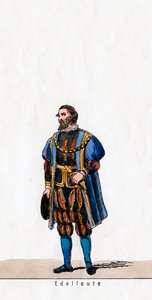 Edelman, kostuumontwerp voor Shakespeares toneelstuk, Henry VIII, 19e eeuw