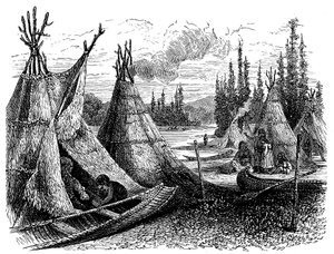 Noord-Amerikaanse Cree-indianennederzetting in de zomer, 1874 door Unbekannt