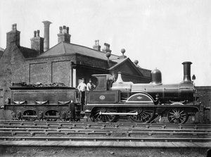 North Staffordshire Railway stoomlocomotief nr. 14 en zijn tender ca. 1875