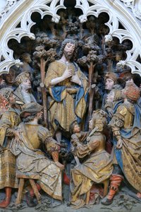 Noordelijke omheining van het koor. Levensscène van Sint-Jan de Doper. Hoog reliëf van het noordelijke uiteinde (1531). Kathedraal van Amiens, Amiens, Frankrijk