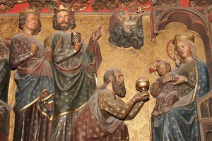 Notre Dame de Paris kathedraal beeldhouwwerk: Driekoningen, Parijs, Frankrijk