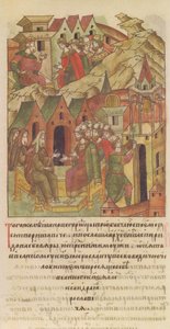 Novgorod veche. Aartsbisschop Spyridon bij het Hof van Jaroslav II Vsevolodovich Uit de Verlichte Comp