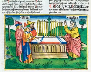 Numeri 17:1-11: De staf van Aäron bloeit op het altaar door Unbekannt