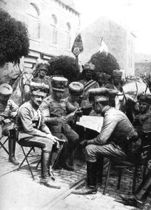 Officieren in de Huzaren, Chaussee de Louvain, Brussel, Eerste Wereldoorlog, 1914 door Unbekannt