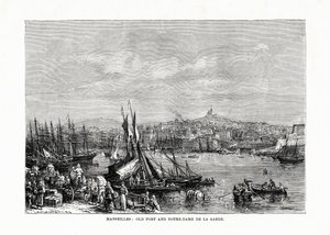 Oude haven en Notre Dame de la Garde, Marseille, Frankrijk, 1879 door Unbekannt