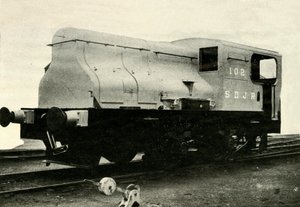 Een van de twee Sentinel rangeerlocomotieven die de mijnsporen bij Radstock rangeren, ca. 1930