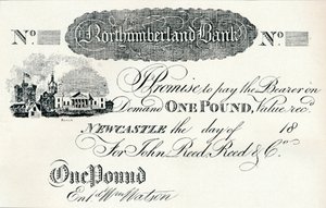 Een pond biljet uitgevoerd voor de Northumberland Bank, ca. 1820