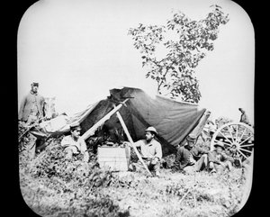 Een van de telegraafstations van generaal Grants Union tijdens de Amerikaanse Burgeroorlog, 1861-1865