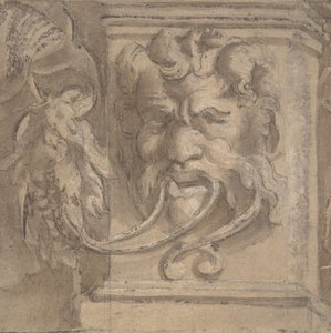 Ornamentaal ontwerp met antiek-stijl masker, 1550-1600 door Unbekannt