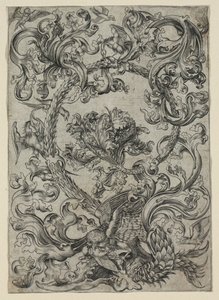 Ornamentaal Bladwerk, met een Uil en andere Vogels, 1400s door Unbekannt