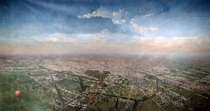 Overzicht van Parijs, genomen vanuit het observatorium in een ballon door Unbekannt