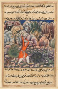 Pagina uit Verhalen van een Papegaai Tuti-nama: Zevenenveertigste nacht: De vierde man graaft..., c. 1560 door Unbekannt