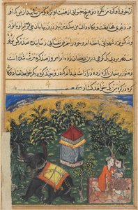 Pagina uit Verhalen van een papegaai Tuti-nama: Vierde nacht: De bedelvrouw bedriegt..., ca. 1560 door Unbekannt