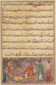 Pagina uit Verhalen van een Papegaai Tuti-nama: Vierde nacht: De twee dwalende koks..., ca. 1560 door Unbekannt
