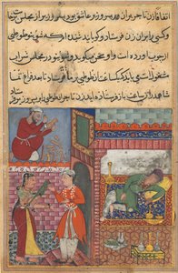 Pagina uit Verhalen van een papegaai Tuti-nama: Tiende nacht: De zoon van de vizier ontvangt de magie..., ca. 156