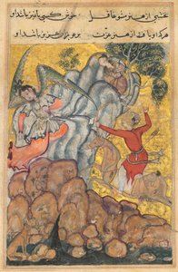 Pagina uit Verhalen van een papegaai Tuti-nama: Vierendertigste nacht: De derde vrijer..., ca. 1560
