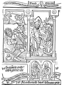 Pagina van Biblia Pauperum (Bijbel voor de armen), 15e eeuw door Unbekannt