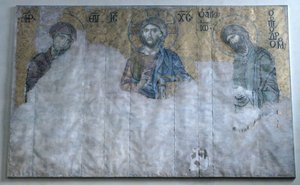 Geschilderde kopie van Deesis-mozaïek, Byzantijns, begin 20e eeuw origineel gedateerd 13e eeuw