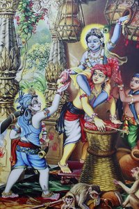 Schilderij van de hindoegod Krishna als kind die met zijn broers speelt, India door Unbekannt