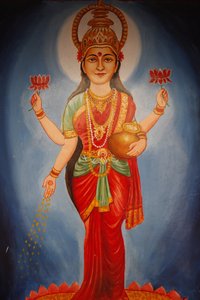 Schilderij die godin Lakshmi uitbeeldt, Haridwar, India