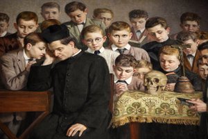 Schilderij dat het leven van Don Bosco uitbeeldt in Santuario di Maria Ausiliatrice, Valdocco, Turijn, Italië door Unbekannt