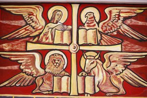 Schilderij in Lome kathedraal: evangelisten, Lome, Togo