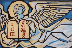 Schilderij in Onze-Lieve-Vrouw van Togo kerk: Engel die de tafelen van de wet vasthoudt, Togoville, Togo door Unbekannt