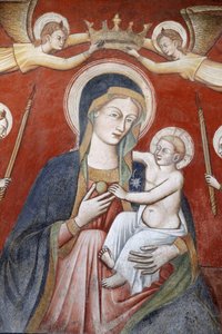 Schilderij in de basiliek van Santa Caterina, Galatina, Apulië: Engelen kronen Maria met Jezus, Galatina, Italië door Unbekannt