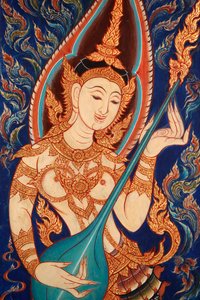 Schilderij van een apsara die muziek speelt, Lecce, Italië