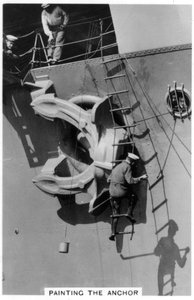 Het schilderen van het anker van het vliegdekschip HMS Courageous, 1937 door Unbekannt