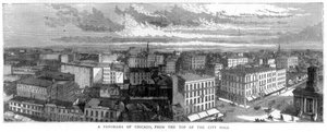 Panorama van Chicago vanaf de top van het stadhuis, VS, 1871