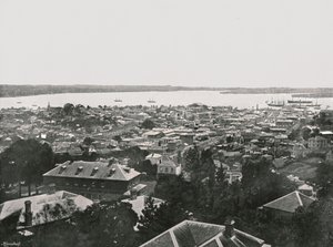 Panoramisch uitzicht vanaf de heuvels, Auckland, Nieuw-Zeeland, 1895