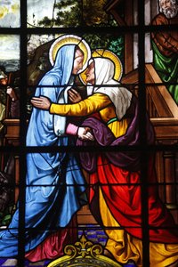 Kerk Saint Laurent glas-in-lood: De Visitatie, Parijs, Frankrijk