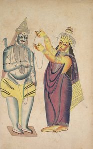 Parvati plaatst een trouwkrans op Shiva, 1800s