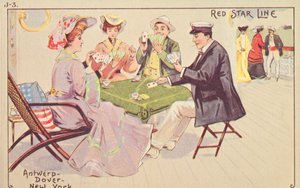 Passagiers spelen kaarten op het dek van een Red Star-liner, 1907