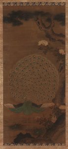 Pauw, pioenen en den, Edo-periode, 1615-1868 door Unbekannt