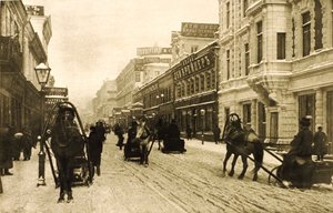 Petrovka-straat in de winter, Moskou, Rusland, 1912 door Unbekannt