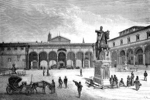 Piazza en kerk van de Santissima Annunziata, Florence, Italië, 1882 door Unbekannt