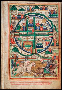 Plan van Jeruzalem. Psalter fragment, ca. 1200
