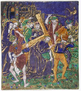 Plaquette met Christus die het kruis draagt, Frans, 16e eeuw