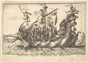 Plaat 2: De Argonaut Amphion geleid door Mercurius Anfione Argon. condotto da Mercurio, met een..., 1664