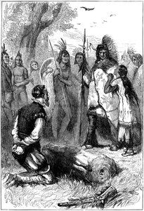 Pocahontas redt het leven van Kapitein Smith, 1607, ca. 1880 door Unbekannt
