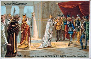 Paus Stefanus II pleit voor de veiligheid van Pepijn de Korte tegen de Lombarden, ca. 750 AD, 19e eeuw
