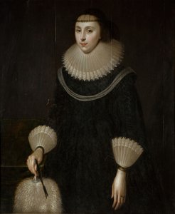 Portret van een Dame met een Waaier, 1600-1650 door Unbekannt