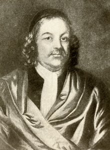 Portret van Simon Bradstreet, in toga en muts door Unbekannt