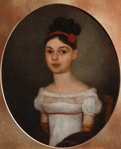 Portret van Yelizaveta Fyodorovna Ozerova, née Zagryazyskaya 1800-1885, c. 1815 door Unbekannt