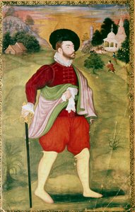 Portret van een Europeaan, Mughal School, Akbar Periode, late 16e eeuw door Unbekannt
