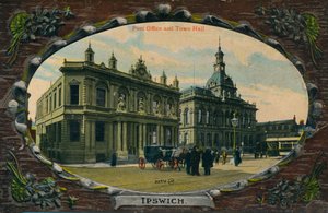 Postkantoor en stadhuis, Ipswich, Suffolk, ca. 1905
