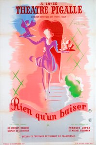 Poster voor Just a Kiss, in het Théâtre Pigalle, Parijs, 20e eeuw